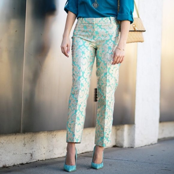 J. Crew Pants - J. Crew Collection Mint Green & Gold Brocade Pants